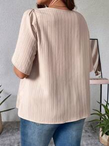 SHEIN Unity Plus Size Women's Solid Color Minimalist Daily Wear Split Cuff Blouse - Khaki - View 2