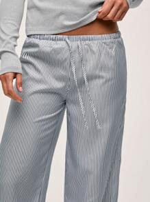 SHEIN BASICS Quần nữ dệt sọc ngang eo thấp thông thường - Nhiều màu - Xem 4