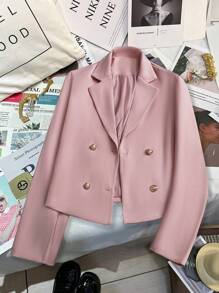 Chiquease 女士春秋休闲办公装双排扣短款西装外套 - 粉色 - 查看 1