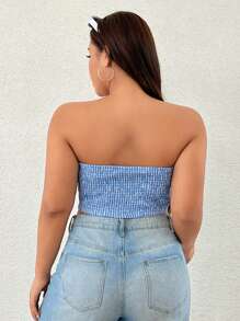 SHEIN EZwear Plus Size Casual Street Wear Plaid Bandeau Backless Striped Design Fashion Blouse