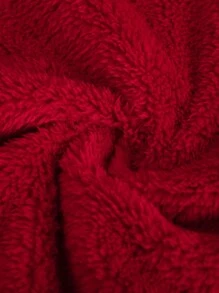 Manfinity Homme Loose Men's Teddy Bear Drawstring Hooded Sweatshirt With Drop Shoulder And Letters Embroidery - Red - View 6