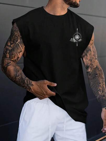Manfinity LEGND Men's Simple Print Sleeveless Crew Neck Tank Top, 2000s Style
