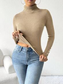 Chiquease 女士高领长袖纯色休闲套头毛衣