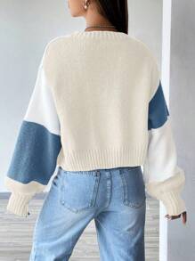 Flirla 女士休闲简约拼色宽松开衫 - 彩色 - 查看 2