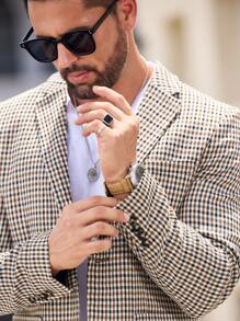 Manfinity VCAY 2 pezzi Completo da uomo - Giacca casual sartoriale in tessuto gingham intrecciato e pantaloni casual a gamba dritta, abbigliamento da ufficio per primavera e autunno