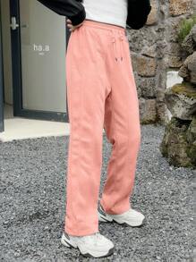 Teen Girls  Casual Straight Knit Track Pants - Dusty Pink - View 5