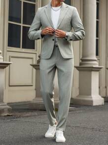 Manfinity Mode Traje de chaqueta y pantalón con rayas para hombre