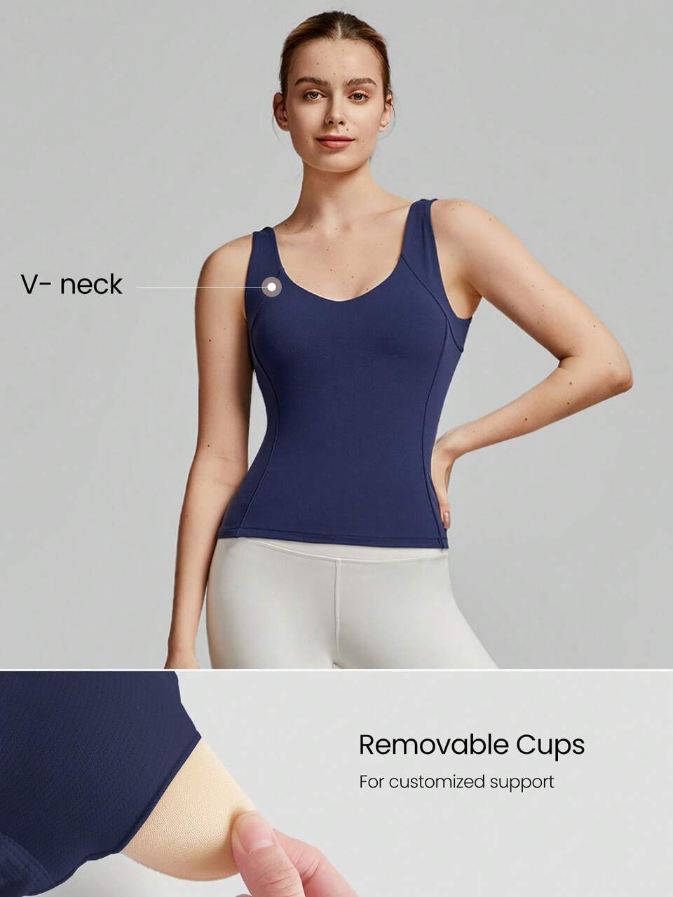 FeatherFit™ V-Neck U-Back Tank Hip Length Light Support Low Impact Yoga Pilates Studio Gym Daily Summer