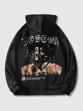 Street Life sweat-shirt à capuche zippé en peluche avec slogan imprimé, style décontracté pour hommes en automne et hiver