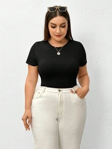 SHEIN Essnce 大码 4 件套女士时尚休闲春夏新款百搭多色多件套短袖紧身衣 - 黑與白 - 查看 3