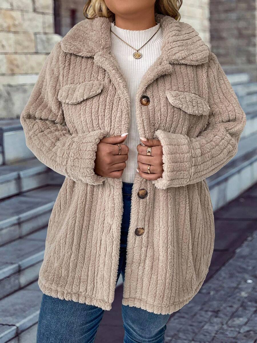 SHEIN LUNE Áo khoác nỉ dài tay màu trơn cỡ lớn cho nữ, mùa thu/đông - Nhiều màu - Xem 1