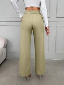 EURMUSE High Waist Wide Leg Pants - Beige - View 2