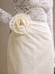 Anewsta 女士合身优雅大手工花朵装饰半身裙 - 白色 - 查看 2