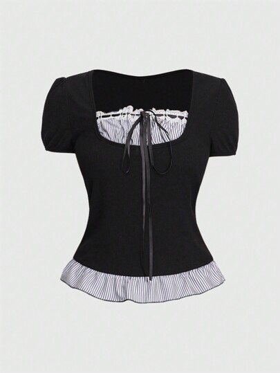 Kawaii Style mignon et doux Style académique décontracté T-shirt Himekaji femme 2 en 1, école