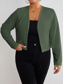 SHEIN LUNE Áo khoác Blazer tay dài đơn giản cỡ lớn dành cho nữ - Màu xanh Ô liu - Xem 3