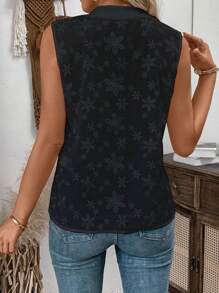 SHEIN LUNE Áo Sơ Mi Nữ Không Tay Cổ Chữ V Mùa Hè Có Nút Trang Trí - màu đen - Xem 2