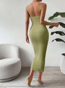 SHEIN Clasi Suéter elegante casual entallado con tirantes finos y espalda descubierta para mujeres - Verde - Ver 2