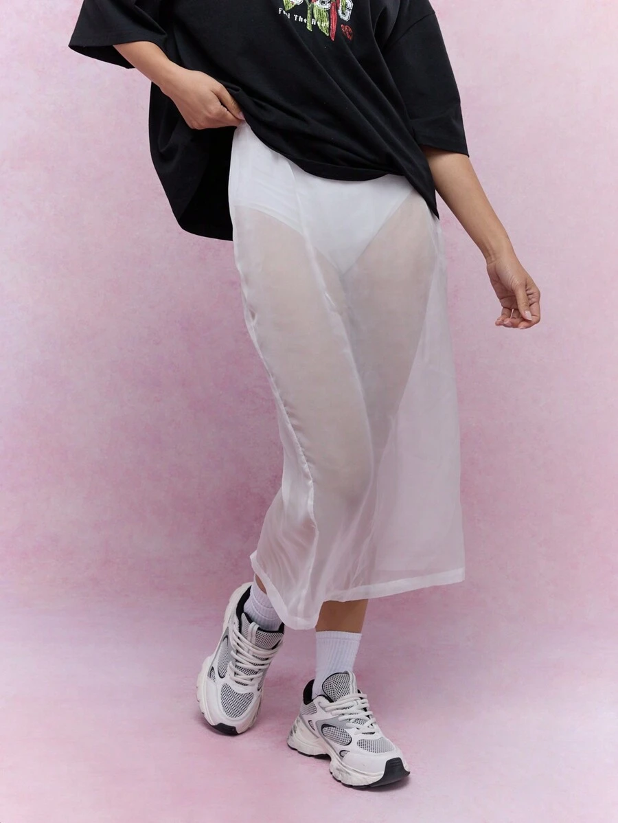 MISSGUIDED Quần Palazzo ống rộng lưới mỏng trong suốt, quần phủ tiệc bãi biển, quần hiện đại, đương đại, mùa hè - trắng - Xem 1