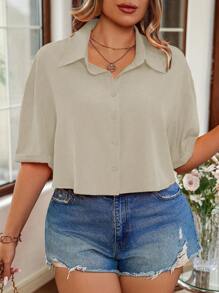 Calvaya 大码夏季休闲纯色短袖短款衬衫