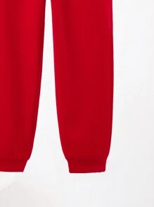 SHEIN Kids Tween Boys' Casual Street Style Letter Printed Jogger Pants With Slant Pockets, Solid Color Knitted Sweatpants