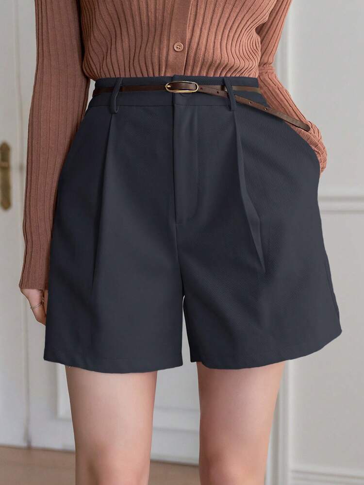 Women High Waist Solid Color Straight Leg Pocket Ruched Shorts,Fall Clothes