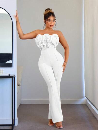 SHEIN SXY Jiri Clothing Summer Women's Pink Jumpsuit Graduation Prom Date Dress Ruffles Lace Corset Ladies Jumpsuit