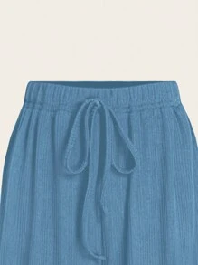 SHEIN LUNE 2 件女式 V 领短袖 T 恤上衣和抽绳阔腿休闲裤套装 - 藍色 - 查看 5