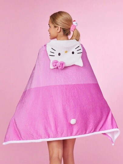 HELLO KITTY AND FRIENDS | SHEIN Kitty Embroidered Bow Decor Cute Wearable Blanket