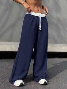 SHEIN EZwear Light Gray Anastasia Sweatpants Graduation,Back To School Outfits,Graduation,Teacher Outfits For Women,Back To School - Navy Blue - View 5