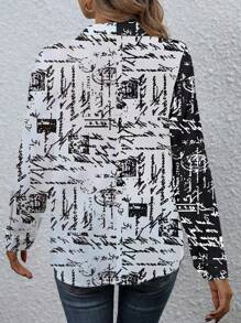 SHEIN LUNE 女士撞色印花简约日常长袖衬衫