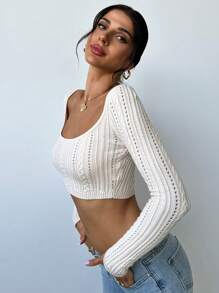 SHEIN Privé Off Shoulder Crop Ribbed Knit Sweater - Apricot - View 6