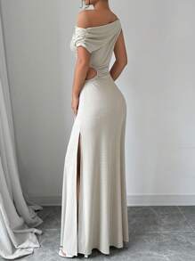 Chiquease 女式露肩收腰花卉连衣裙 - 白色 - 查看 2