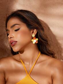 SHEIN VCAY 1pair Bohemian Style Vacation Big Flower Drop Earrings