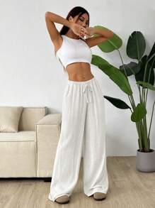 SHEIN EZwear Pantalones casuales de pierna ancha tejidos para mujeres