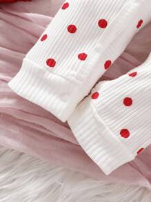 SHEIN Baby Girl Colorblock Polka Dot Printed Bow Decor Jumpsuit With Matching Headband - Red - View 8