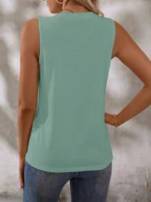 EMERY ROSE Women's Drawstring Crew Neck Sleeveless Simple Tank Top, Summer Casual Wear - Green - View 2