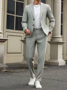 Manfinity Mode Traje de chaqueta y pantalón con rayas para hombre