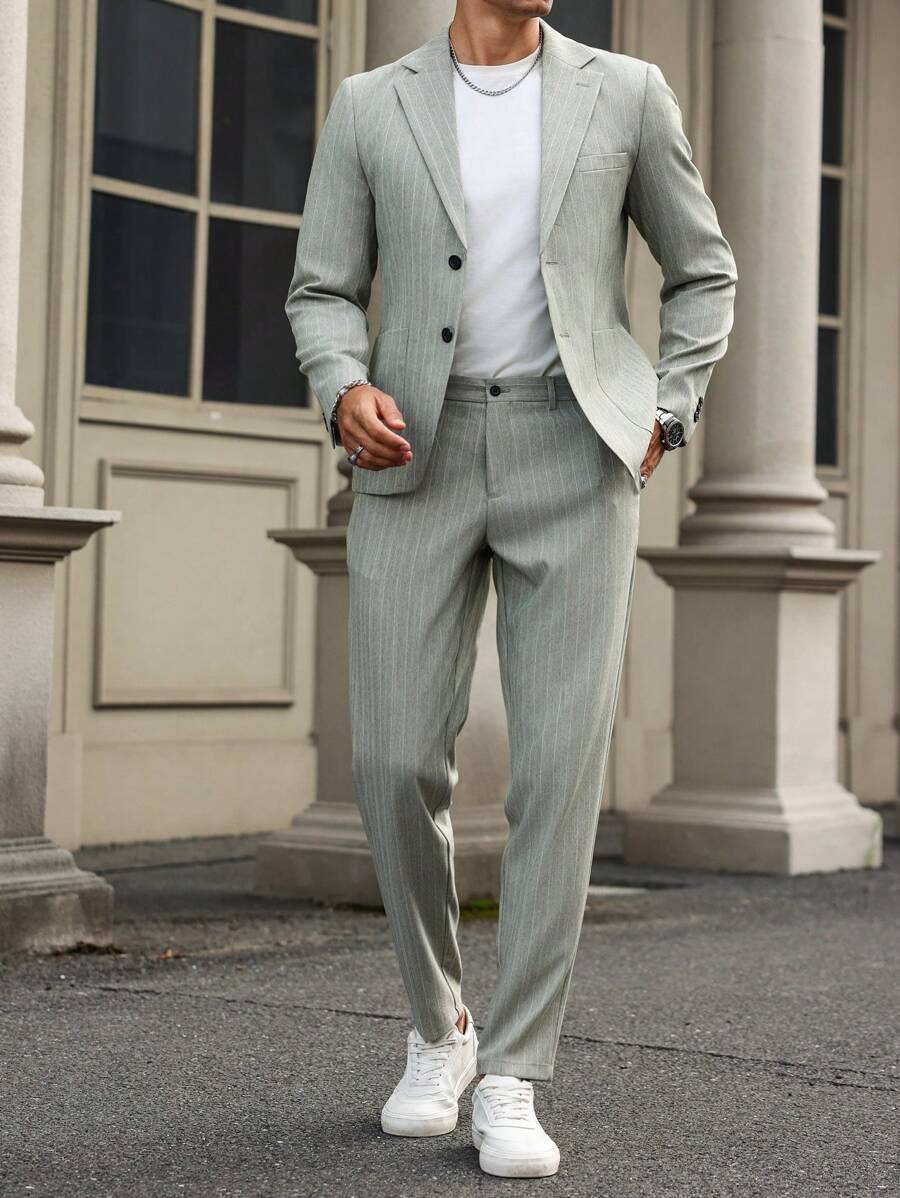 Manfinity Mode Traje de chaqueta y pantalón con rayas para hombre