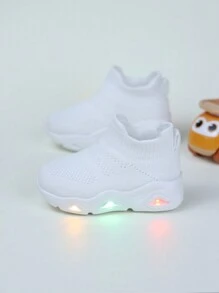 1 双婴儿透气条纹软布运动鞋，带 LED 灯，户外跑步鞋，四季皆宜 - 白色 - 查看 4