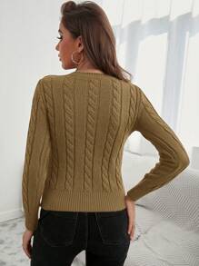 EURMUSE Solid Cable Knit Sweater - Camel - View 2