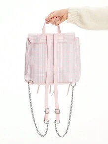 ROMWE Kawaii Plaid Backpack With Bowknot And Handle, Versatile And Fresh Style, School - Pink - View 3