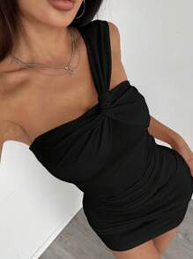 Lunelith SHEIN Lunessa Vestido sin mangas con ribete de volantes de unicolor para mujer