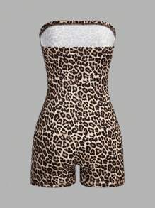 SHEIN EZwear 3 Pcs/Set Plus Size Women Casual Solid Color+Retro Leopard Print Jumpsuit, Suitable For Spring & Summer Everyday Wear - Multicolor - View 9