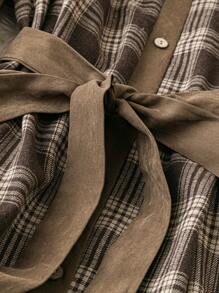 SHEIN LUNE 大码女式格子纯色拼布长袖连衣裙