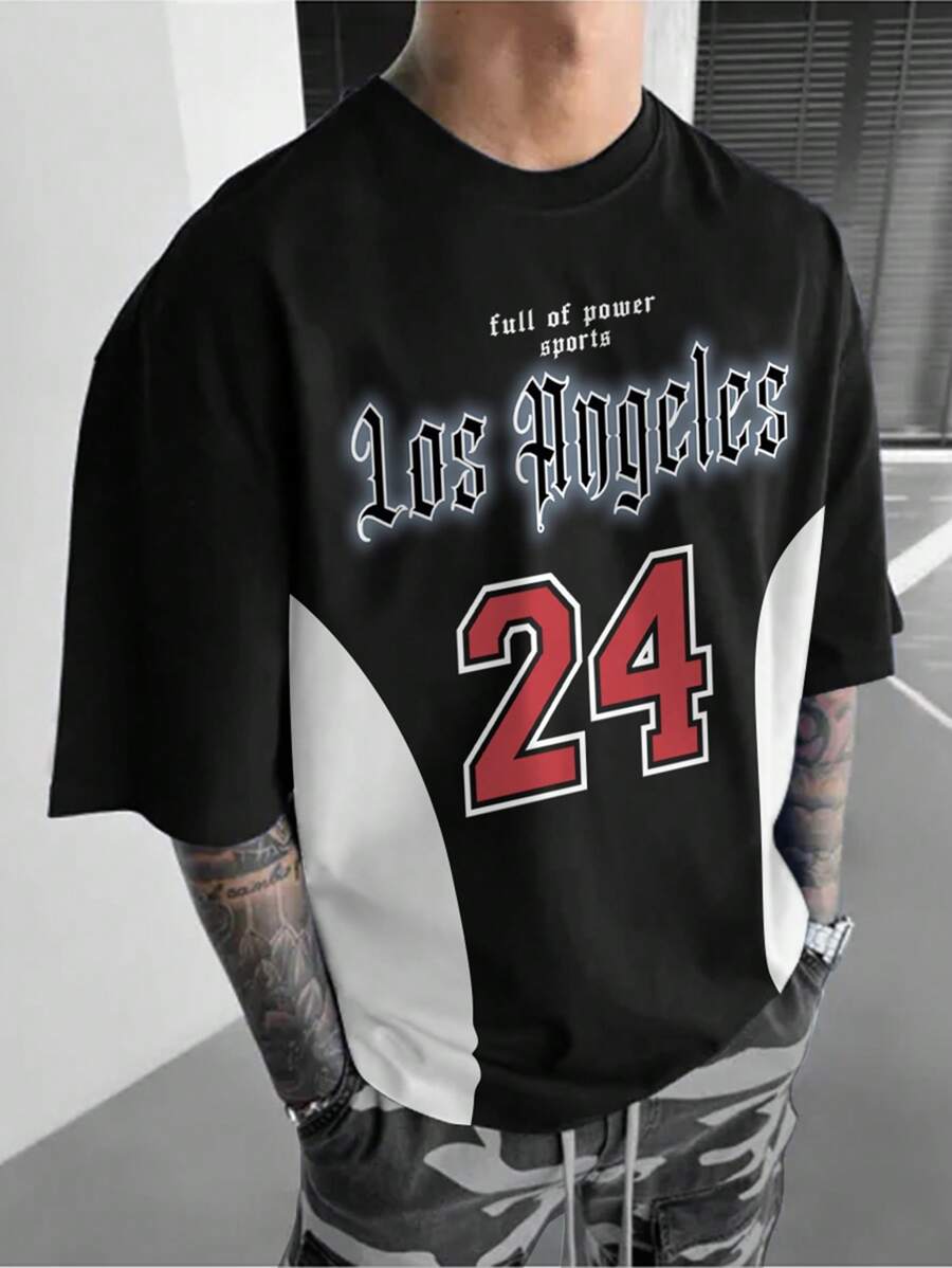 Manfinity LEGND Áo thun nam tay ngắn cổ tròn in họa tiết đơn giản & áo ba lỗ - Nhiều màu - Xem 1