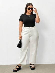 SHEIN Essnce 大码 4 件套女士时尚休闲春夏新款百搭多色多件套短袖紧身衣 - 黑與白 - 查看 9