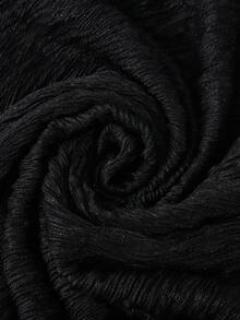 女士纯色褶皱长围巾/披肩 - 黑色 - 查看 4