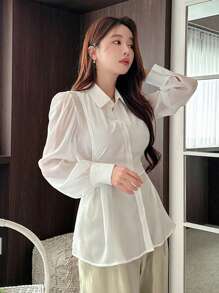 DAZY Áo sơ mi tay dài cài nút rộng rãi thanh lịch quyến rũ cho nữ - trắng - Xem 3