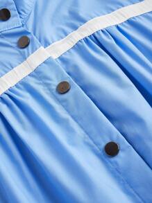 SHEIN LUNE Vestido elegante de estilo "Old Money" de primavera/otoño casual, con bloqueo de color, solapa, botones delanteros y largo midi para mujer - Azul y blanco - Ver 8