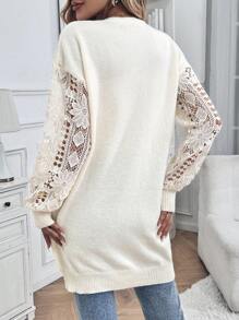 SHEIN Clasi Cárdigan suéter con mangas de encaje cosido